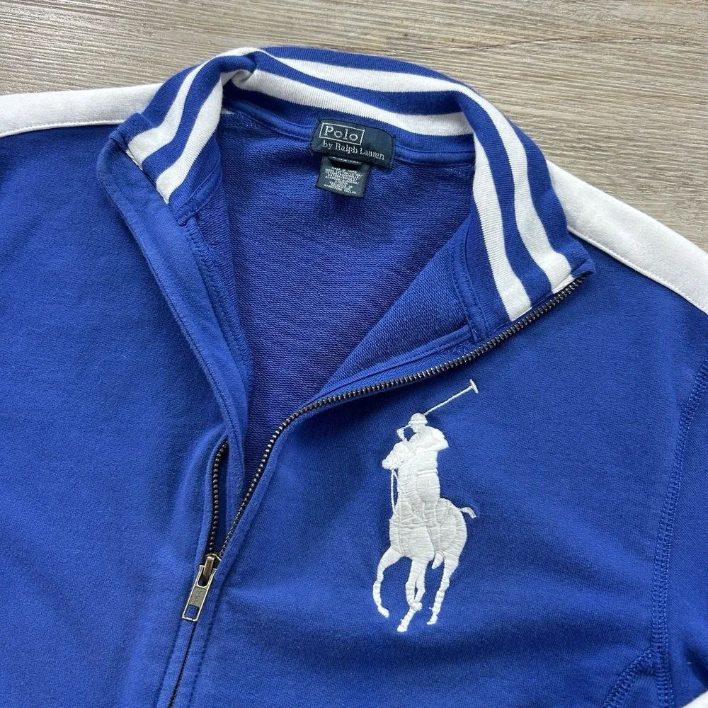 Polo Ralph Lauren Youth Large 14-16 Blue White Big Pony Track Jacket Zip Up